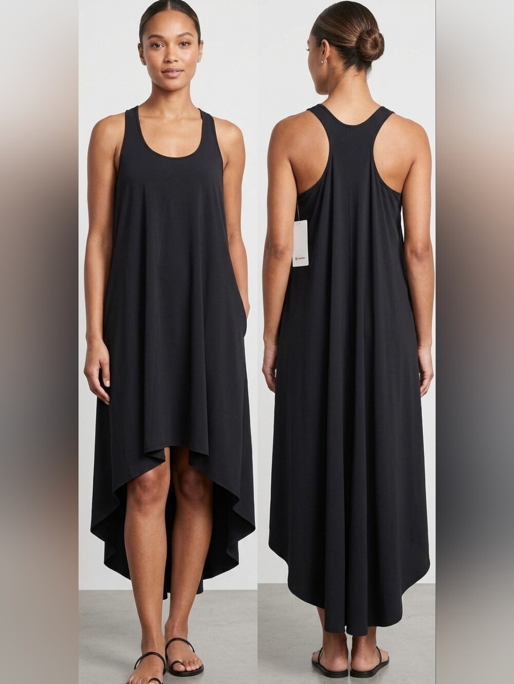 Athleta Black Racerback High-Low Swing Dress